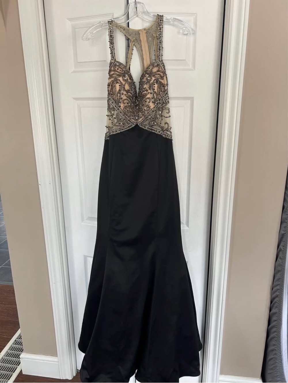 2 Cute Black and Nude Beaded Prom Gown